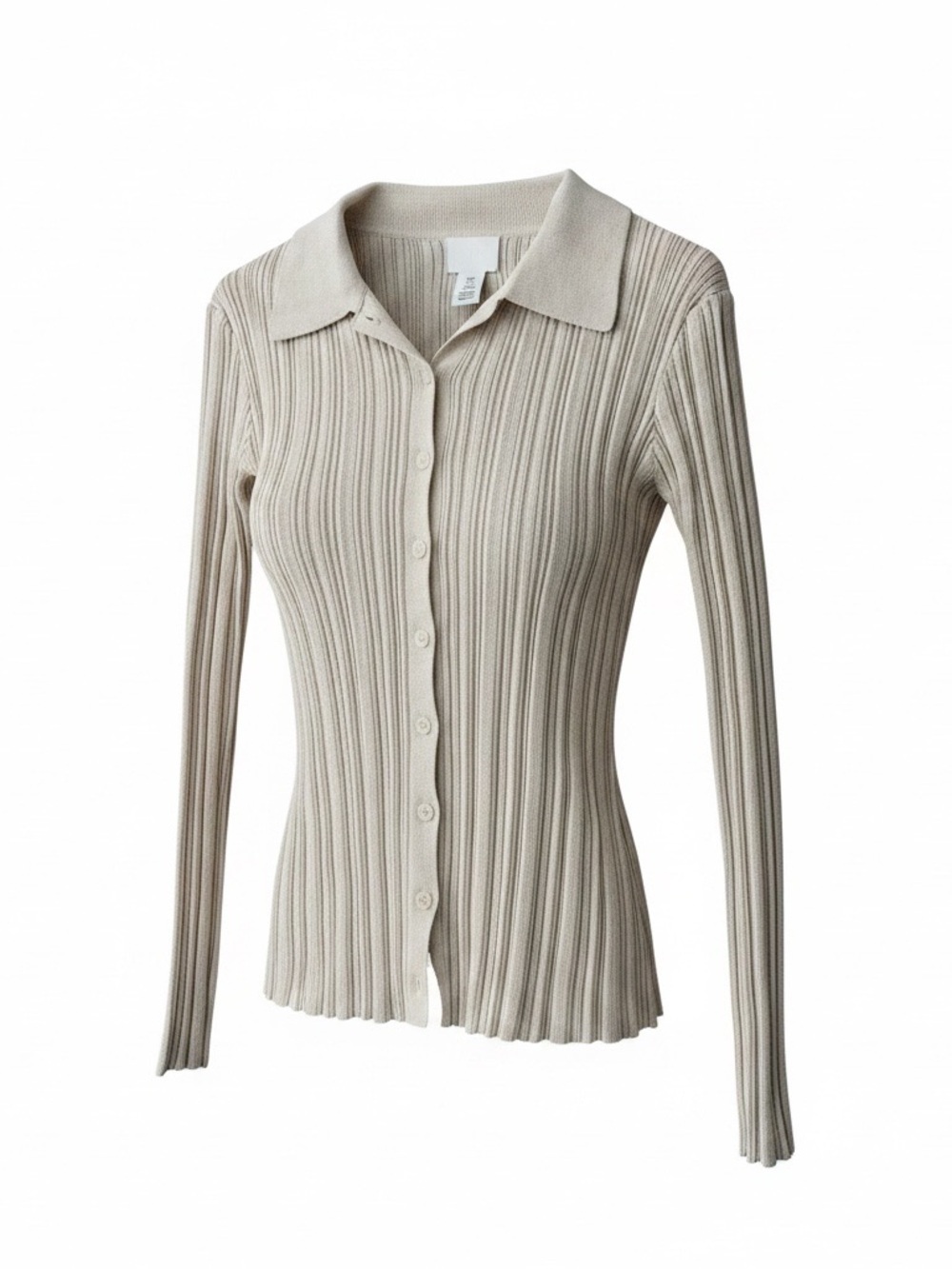 H&M Neutral Ribbed Long Sleeve Top Small